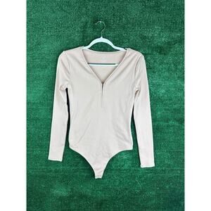 Nuuds Bodysuit Women's Long Sleeve Size Medium Hook & Eye Bodysuit - Beige